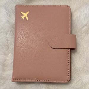 Pink Passport Holder with Gold Airplane